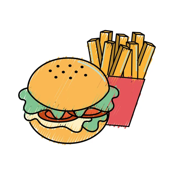 Delicious Hamburger Tasty Fries French Vector Illustration — Stock Vector