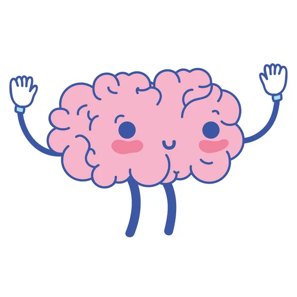 Kawaii Lindo Cerebro Feliz Con Brazos Piernas Vector Ilustración — Vector de stock