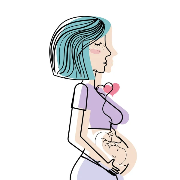 Embarazo Mujer Con Ilustración Del Vector Del Bebé Sano — Vector de stock