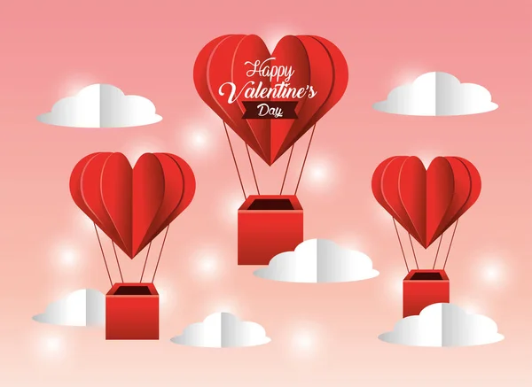 Hearts Air Balloons Valentine Day Vector Illustration — Stock Vector