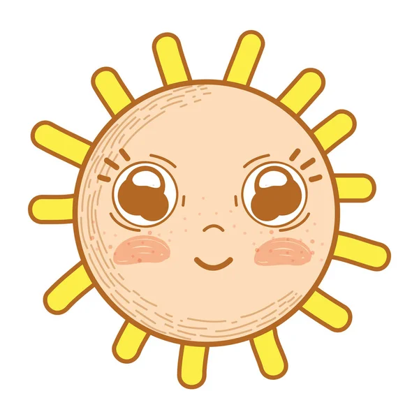 Kawaii Glada Solen Med Söta Ögon Och Kinder Vektor Illustration — Stock vektor