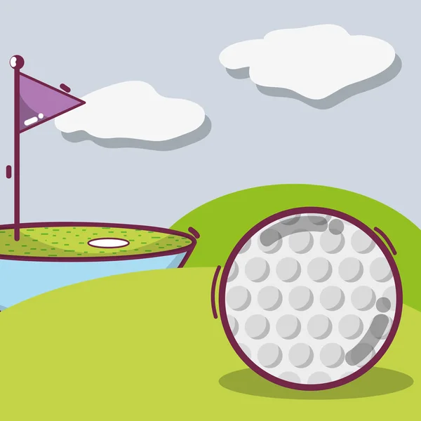 Golf Hrát Hru Míč Vlajka Vektorové Ilustrace — Stockový vektor