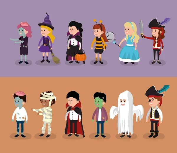 Děti Halloween Kostým Kreslené Vektorové Ilustrace Grafický Design — Stockový vektor