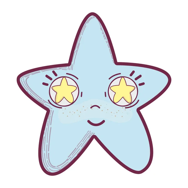 Kawaii Estrela Feliz Com Estrelas Dentro Dos Olhos Design Ilustração — Vetor de Stock
