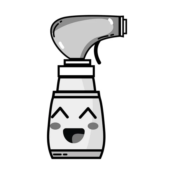 Escala Grises Kawaii Lindo Feliz Spray Botella Vector Ilustración — Archivo Imágenes Vectoriales