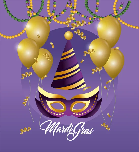 Máscara Com Chapéu Festa Decoração Balões Para Ilustração Vetorial Evento —  Vetores de Stock
