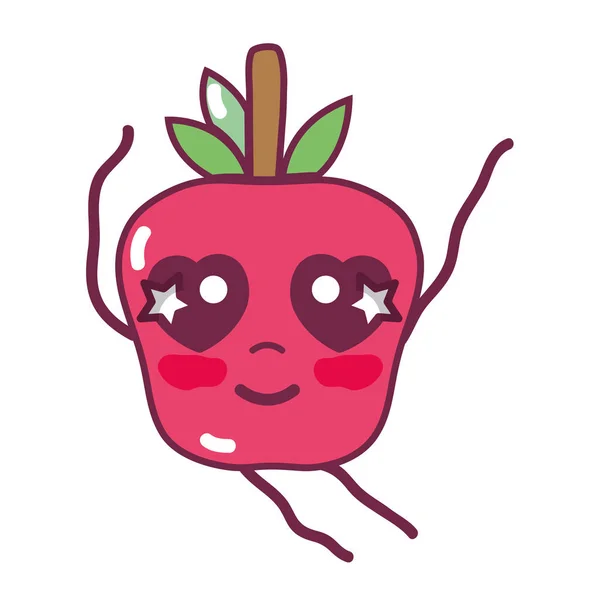 Kawaii Tierno Tierno Manzana Fruta Vector Ilustración — Archivo Imágenes Vectoriales