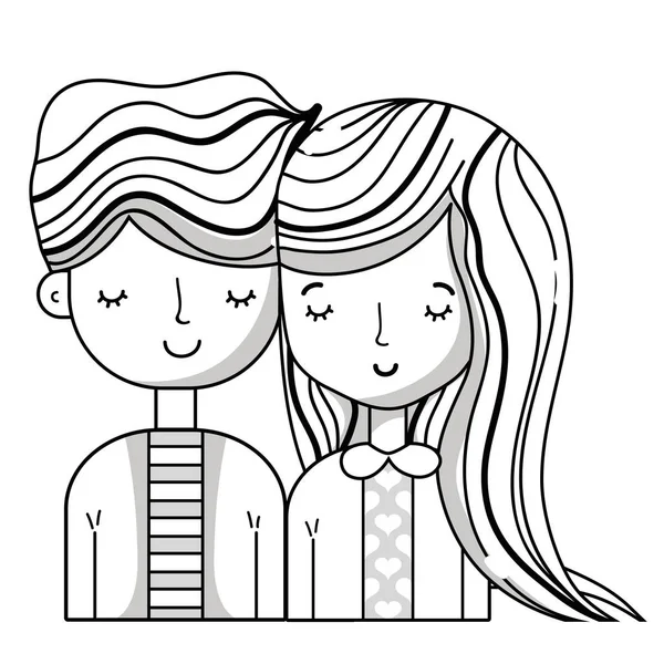 Ligne Couple Beauté Avec Illustration Vectorielle Conception Coiffure — Image vectorielle
