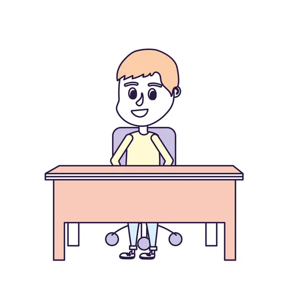 Boy Student Sitting Wood Desk Vector Illustration — Stock Vector