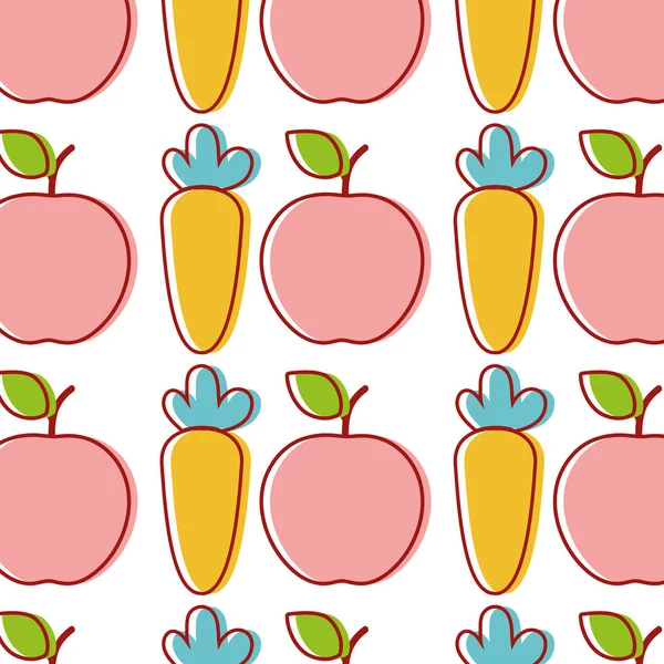 Manzana Fruta Zanahoria Verduras Fondo Diseño Vector Ilustración — Archivo Imágenes Vectoriales