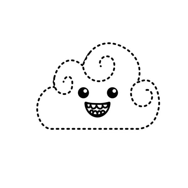 Forme Pointillée Kawaii Mignon Drôle Nuages Météo Vectoriel Illustration — Image vectorielle