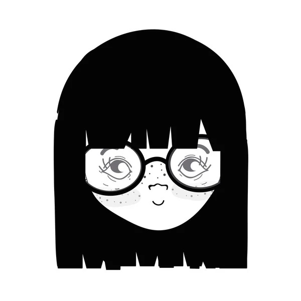 Contorno Cara Chica Bonita Con Haistyle Gafas Ilustración Vectorial — Archivo Imágenes Vectoriales