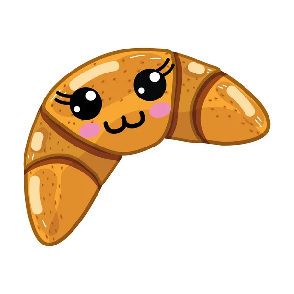 Kawaii Bonito Pão Croissant Feliz Design Ilustração Vetorial — Vetor de Stock