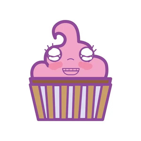 Illustration Vectorielle Dessert Muffin Heureux Mignon Kawaii — Image vectorielle