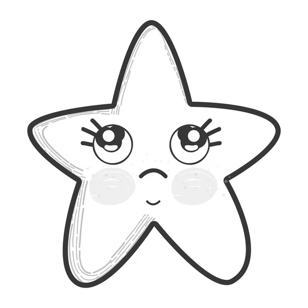 Blanco Kawaii Estrella Pensante Con Ojos Lindos Vector Ilustración Diseño — Vector de stock