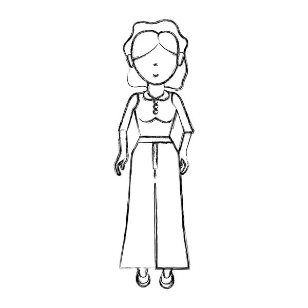 Контур Хорошая Женщина Блузкой Брюками Векторная Иллюстрация — стоковый вектор
