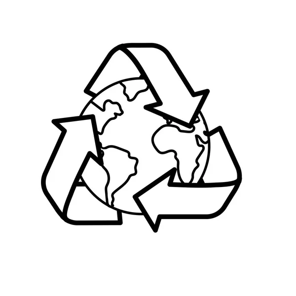 Planeta Tierra Línea Con Símbolo Reciclaje Diseño Vector Ilustración — Archivo Imágenes Vectoriales