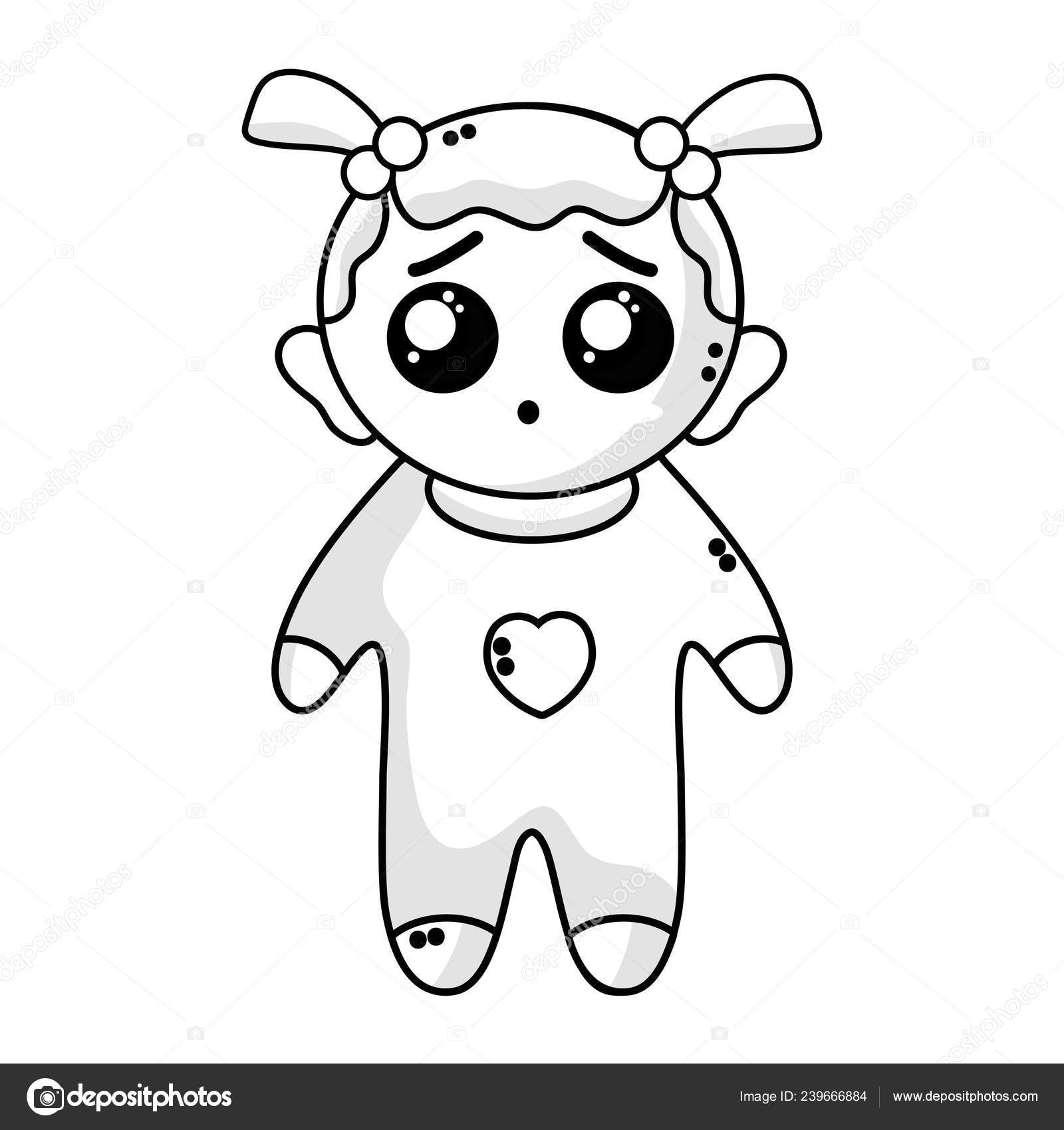 Line Cute Baby Girl Hairstyle Clothes Vector Illustration Stock