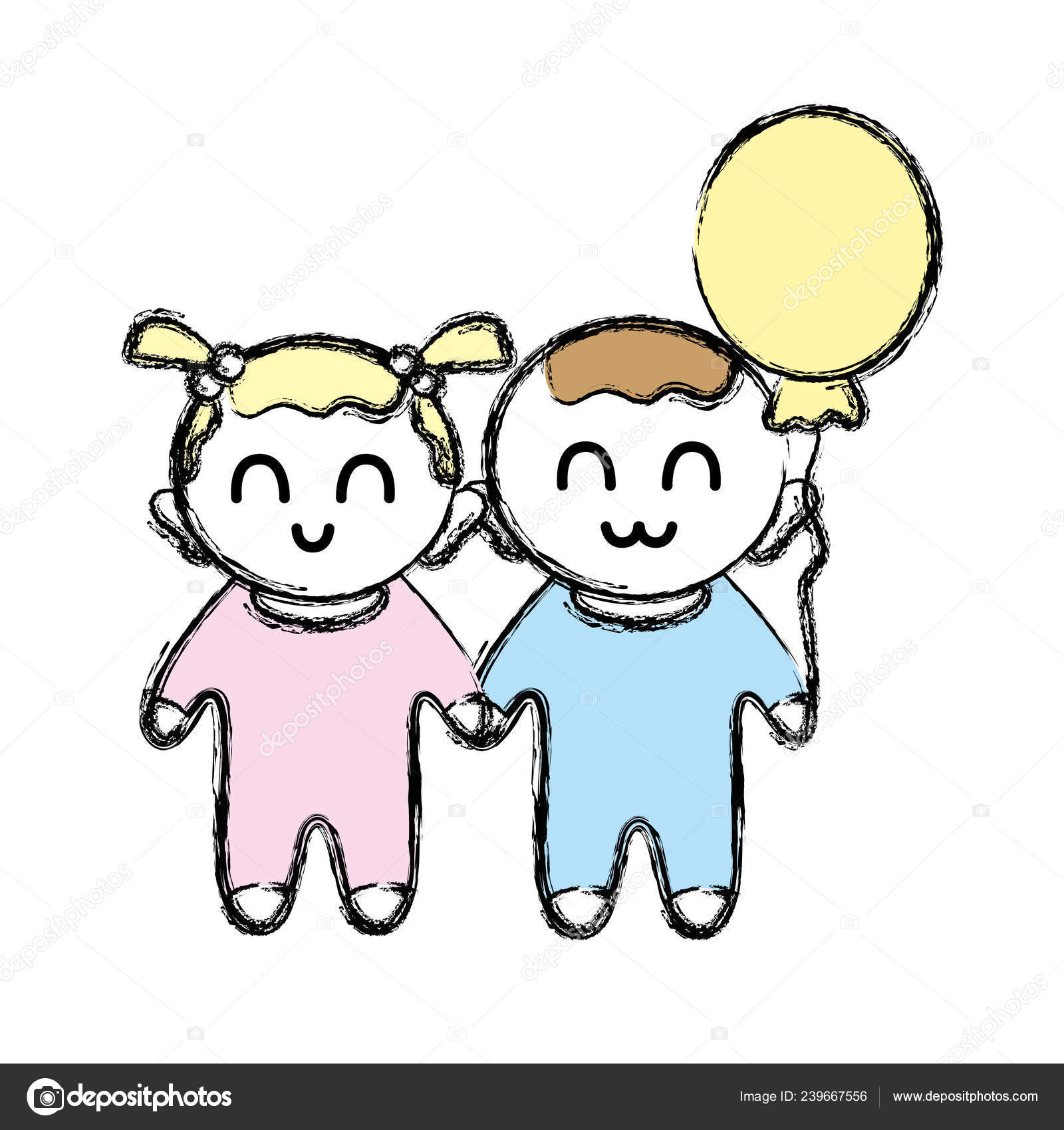 Bebés Tiernos Niños Con Ropa Globo Vector Ilustración Vector de
