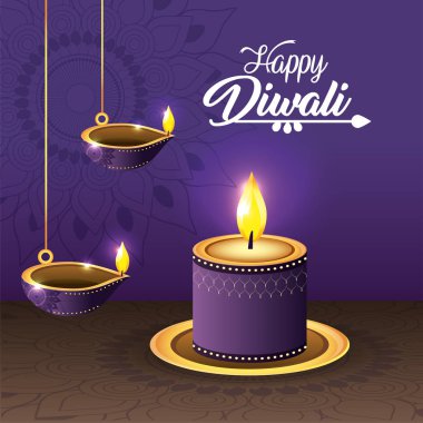 Diwali tanklar ve mum ekranın mandala vektör çizim ile