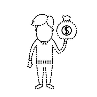 çanta nakit para el vektör çizim ile noktalı şekil adam