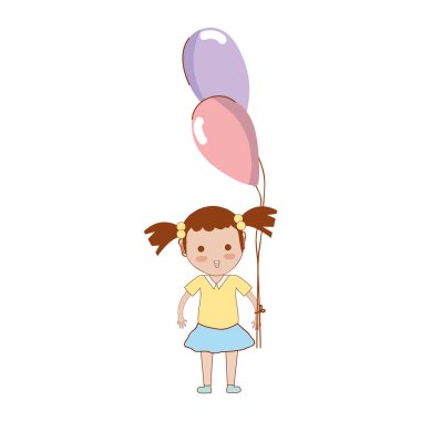 Balonlar elinde vektör çizim ile şirin kız