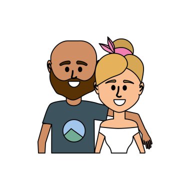 Çift birlikte rahat kıyafetler vektör çizim tasarım