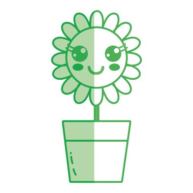 siluet kawaii güzellik ve mutlu çiçek bitki vektör çizim