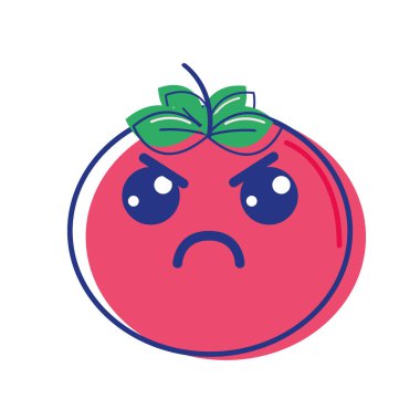 Kawaii güzel kızgın Domates sebze, vektör çizim