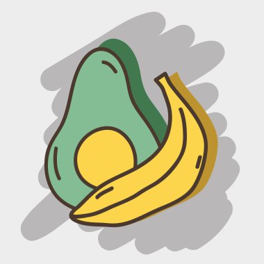 lezzetli muz ve avokado organ meyve, vektör çizim