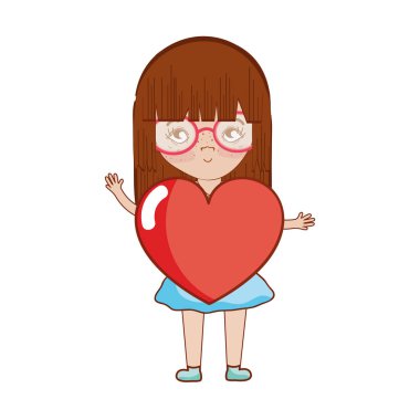 kalp ve gözlük, vektör çizim ile güzel kız