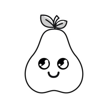 siluet kawaii şirin düşünme armut meyve, vektör çizim