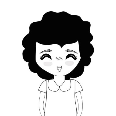kontur güzel kız saç modeli ve rahat kıyafet, vektör çizim ile