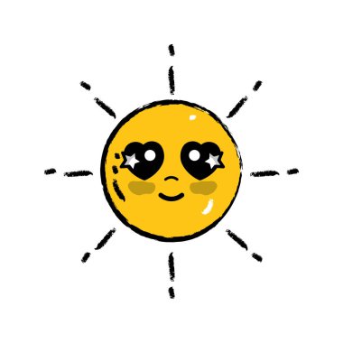 Kawaii şirin mutlu güneş hava vektör çizim
