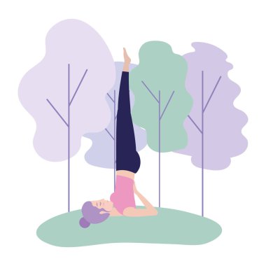 kadın pratik yoga pozisyon uyum vektör çizim