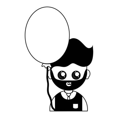 kontur adam öğretmen tek tip giysi ve kalp balon vektör çizim