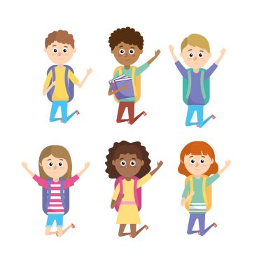 kız ve erkek öğrenciler kitapları ile ayarla ve vektör çizim sırt çantası