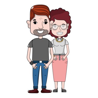 saç modeli ve rahat kıyafetler, vektör çizim ile güzel çift