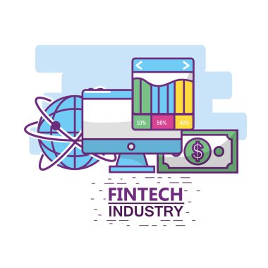 Fintech sanayi teknoloji ve para tema vektör çizim Icon set
