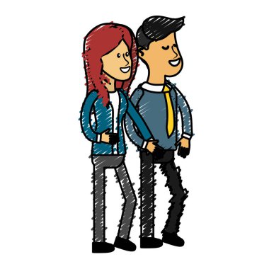 mutlu sevimli çift şık giyim, vektör çizim ile