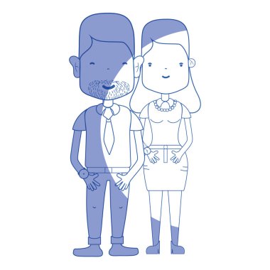 saç modeli ve rahat kıyafetler, vektör çizim ile siluet güzel çift