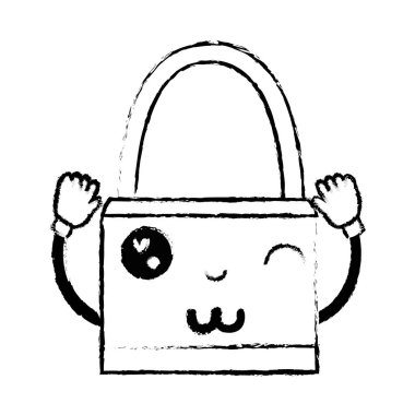 Şekil kawaii şirin komik asma kilit güvenlik vektör çizim