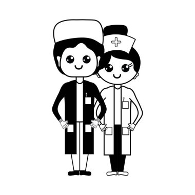 kontur doktor ve hemşire insanlar vektör çizim yardımcı olmak için