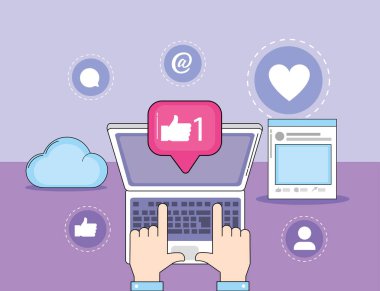 el bilgisayar sosyal medya mesaj vektör çizim ile