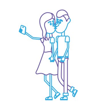 vektör çizim satırı çift öpüşme ve alma selfie ile smartphone