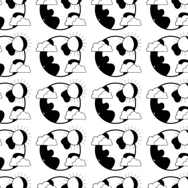 dünya gezegen ile güneş hava arka plan vektör çizim ve bulutlar