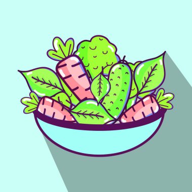 taze ve lezzetli sebze kase, vektör çizim içinde