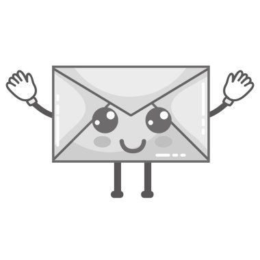 gri tonlamalı kawaii şirin mutlu e-posta iletisi vektör çizim