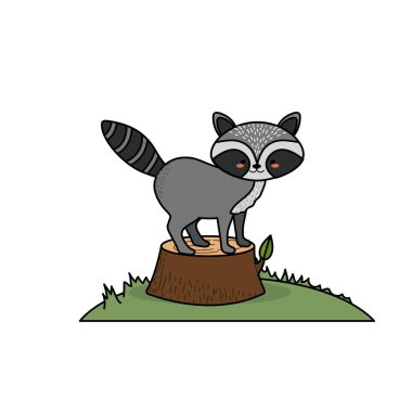 şirin rakun hayvan Havaalanı ahşap ağaç vektör çizim