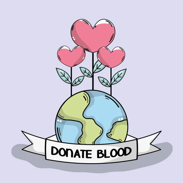 Doação Sangue Global Com Ilustração Vetorial Plantas Cardíacas — Vetor de Stock